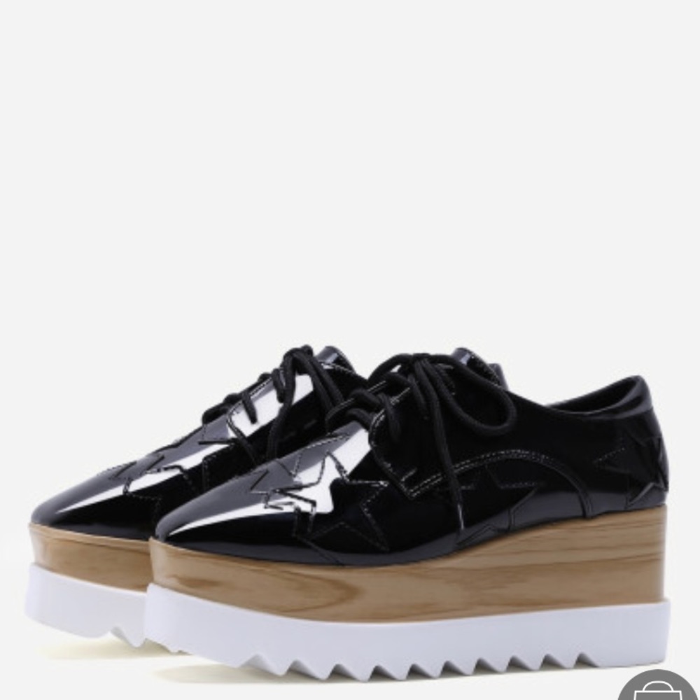 Platform sneaker - black faux patent with stars - Picture 1 of 4